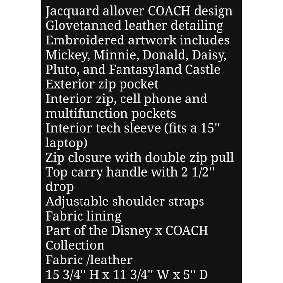 Coach X Disney Mickey & Friends Charter Backpack WDW 50th Anniversary - NWOT main image 14